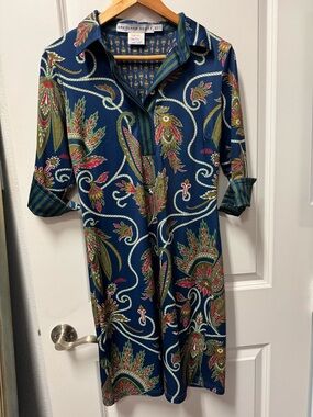 Gretchen Scott Designs Navy Paisley Print Shirt Dress